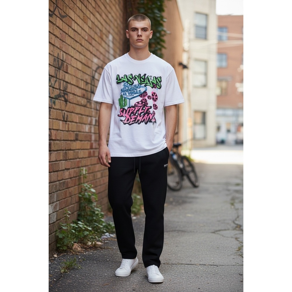Supply & Demand Las Vegas Graffiti Graphic Tee White Mens Medium NWT